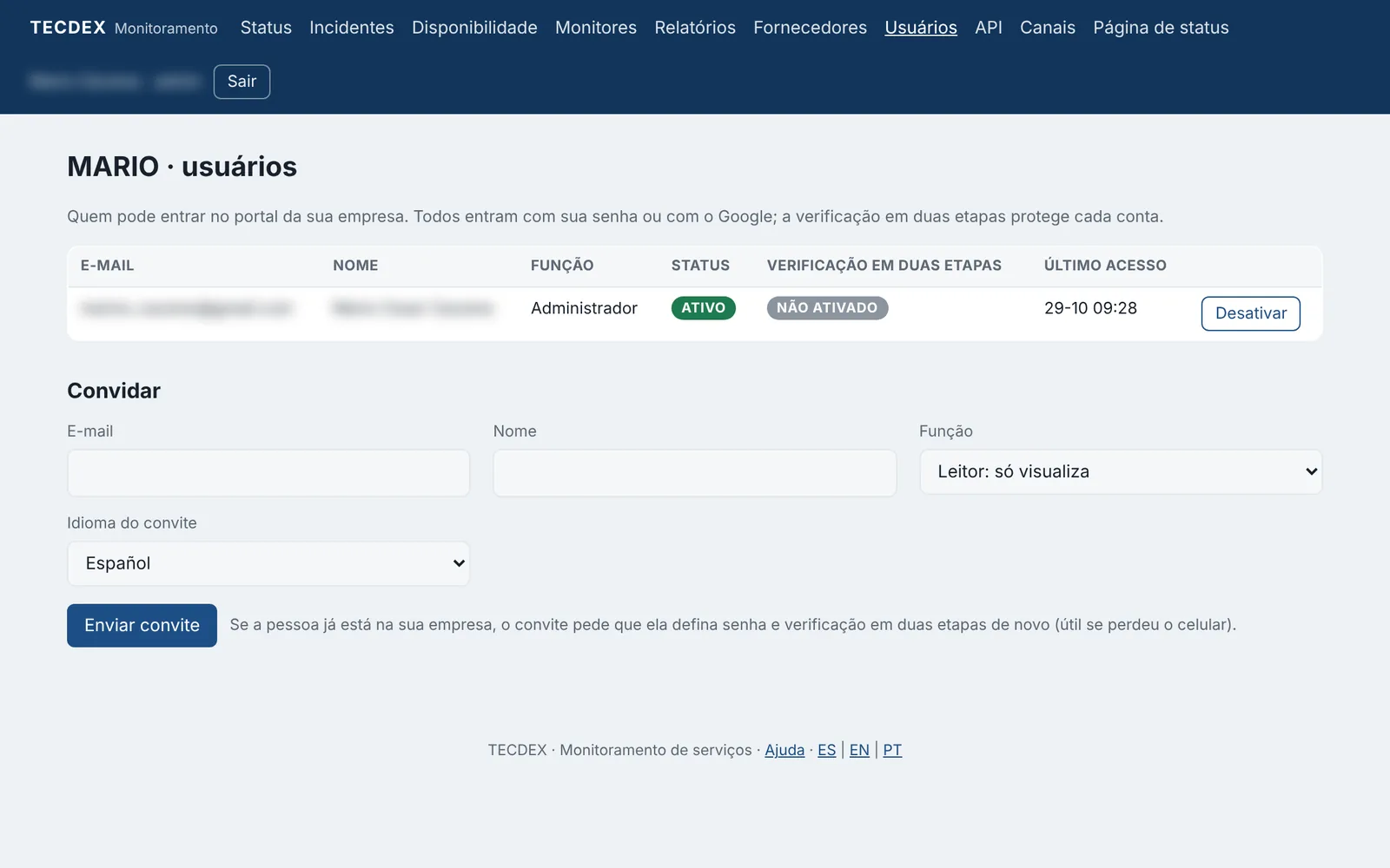Perfis e autenticação em dois fatores